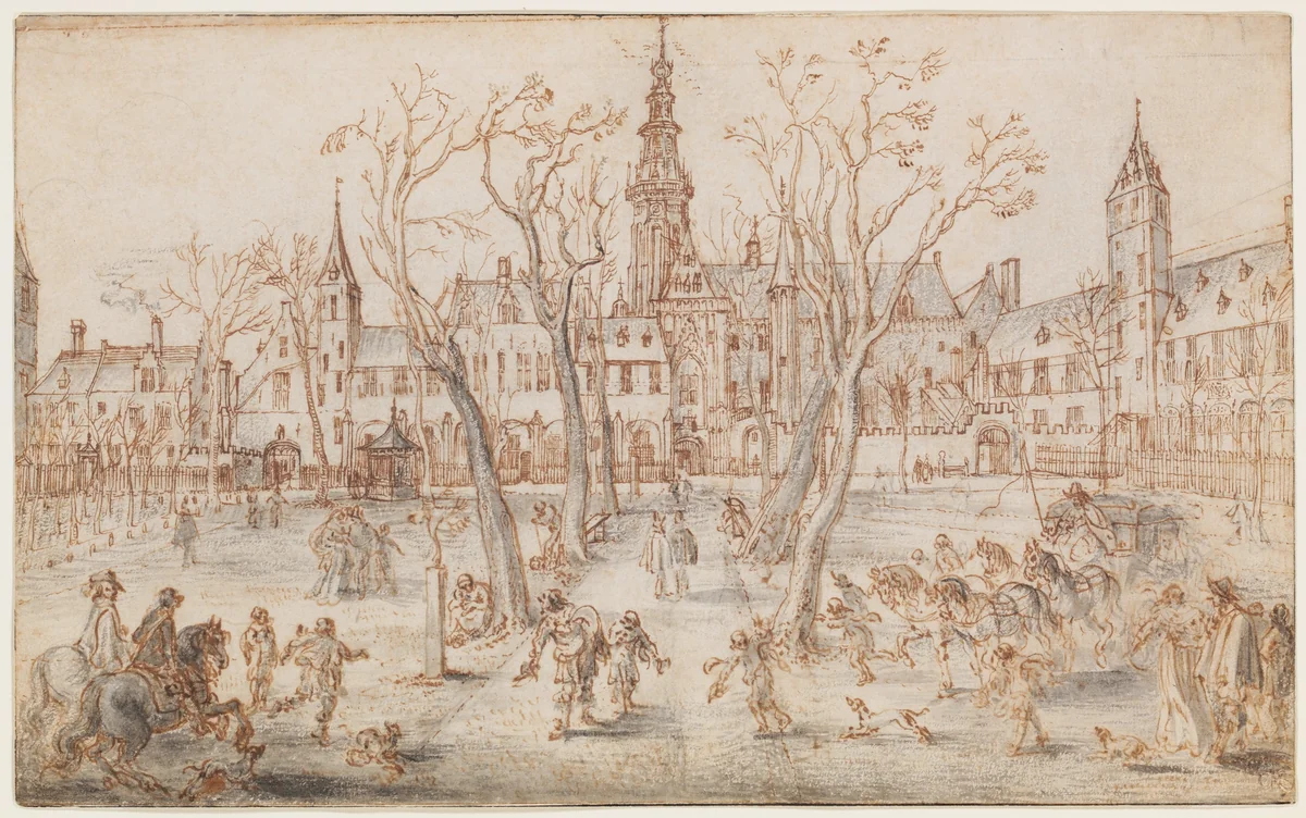 Abdijplein of Middelburg by Adriaen van de Venne, drawing, 1600-1662