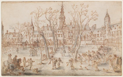 Abdijplein of Middelburg by Adriaen van de Venne, drawing, 1600-1662
