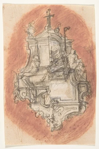 Design for a sepulchral monument (recto); Design for a sepulchral monument (verso) by Pieter Verbruggen, drawing, 1686-1724