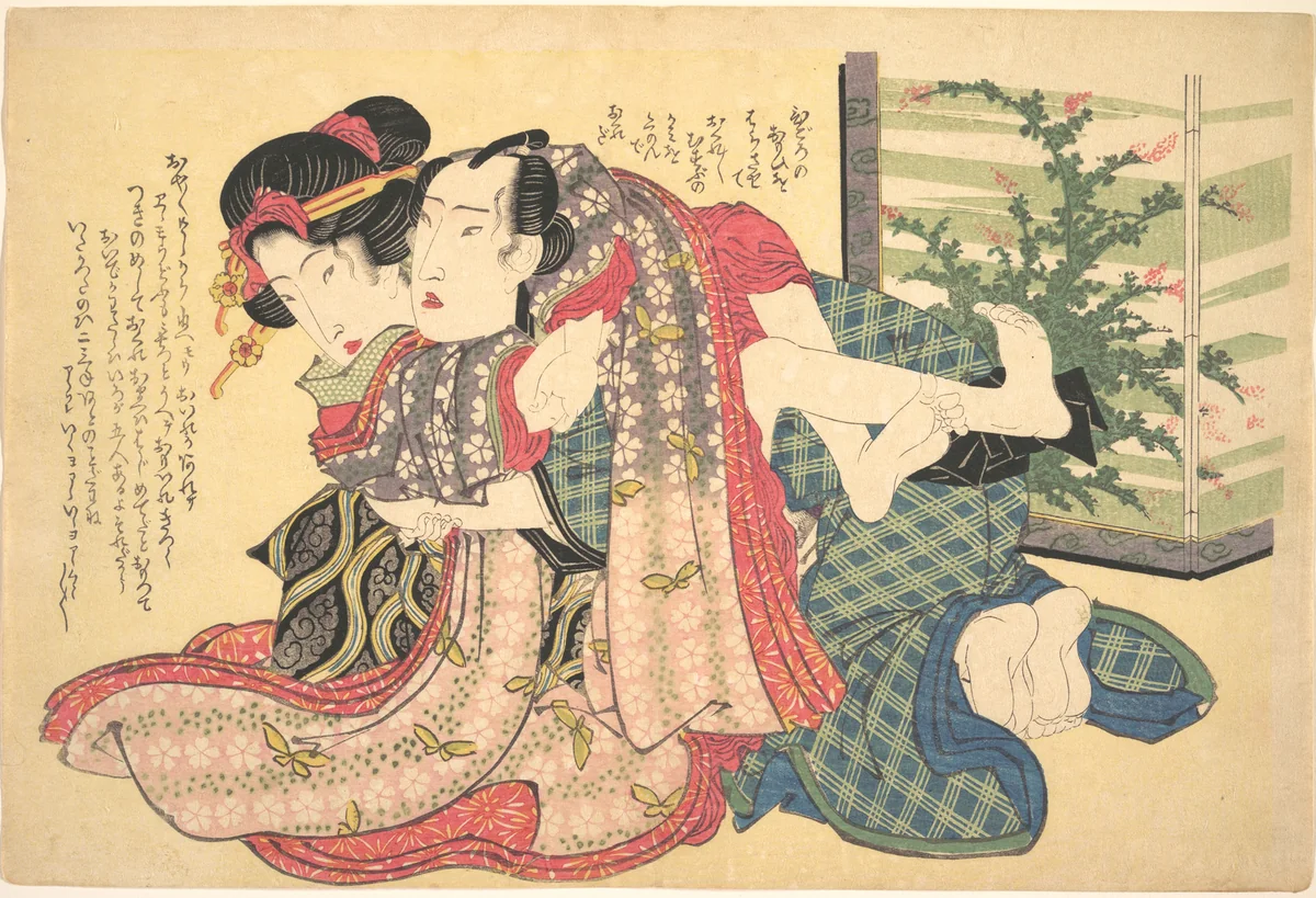 A Couple Locked in an Embrace by Keisai Eisen (渓斎英泉), print, 1815-1835
