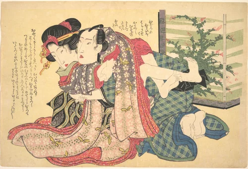 A Couple Locked in an Embrace by Keisai Eisen (渓斎英泉), print, 1815-1835