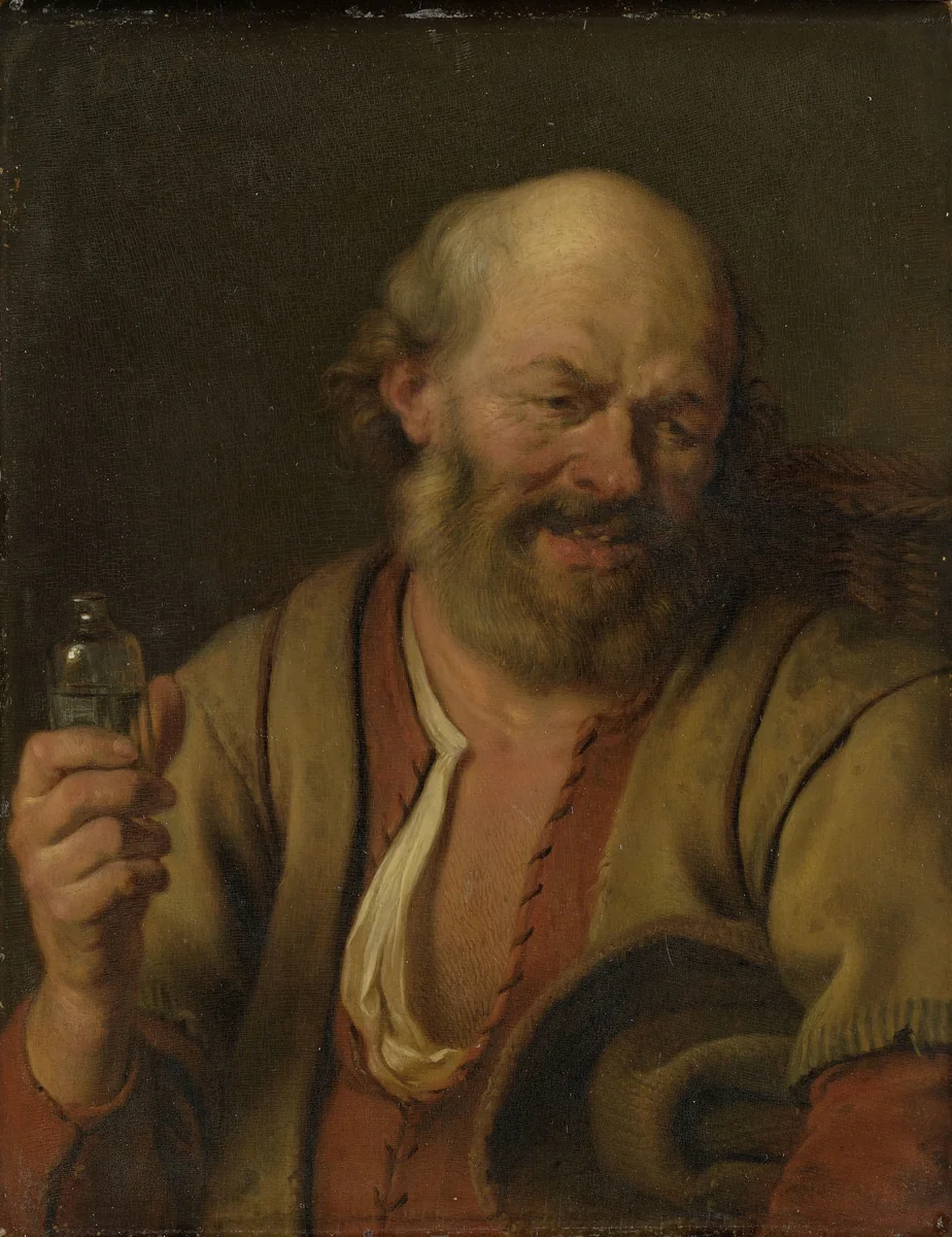 A Man with a Gin Bottle by Ary de Vois, painting, 1660-1680