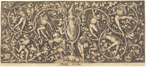 Ornament with Morris Dancers by Israhel van Meckenem, print, 1490-1500
