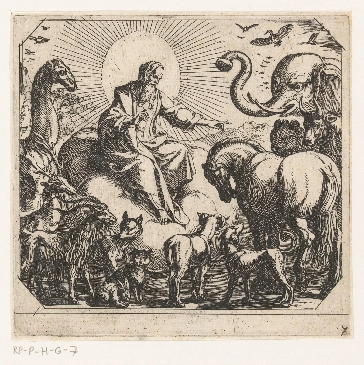 God schept de dieren op het land by Antonio Tempesta, print, 1565-1630
