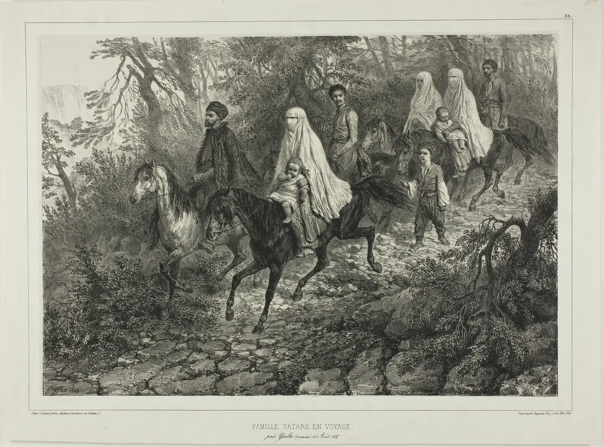 Traveling Tartar Family, Near Yalta, Crimea, August 15, 1837 by Denis Auguste Marie Raffet, print, 1840