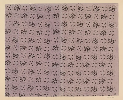 Blad met strooipatroon van motief omgeven door kronkelende lijnen bestaande uit punten by anonymous, other, 1800-1900