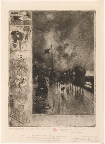 Landing in England by Félix-Hilaire Buhot, print, 1879