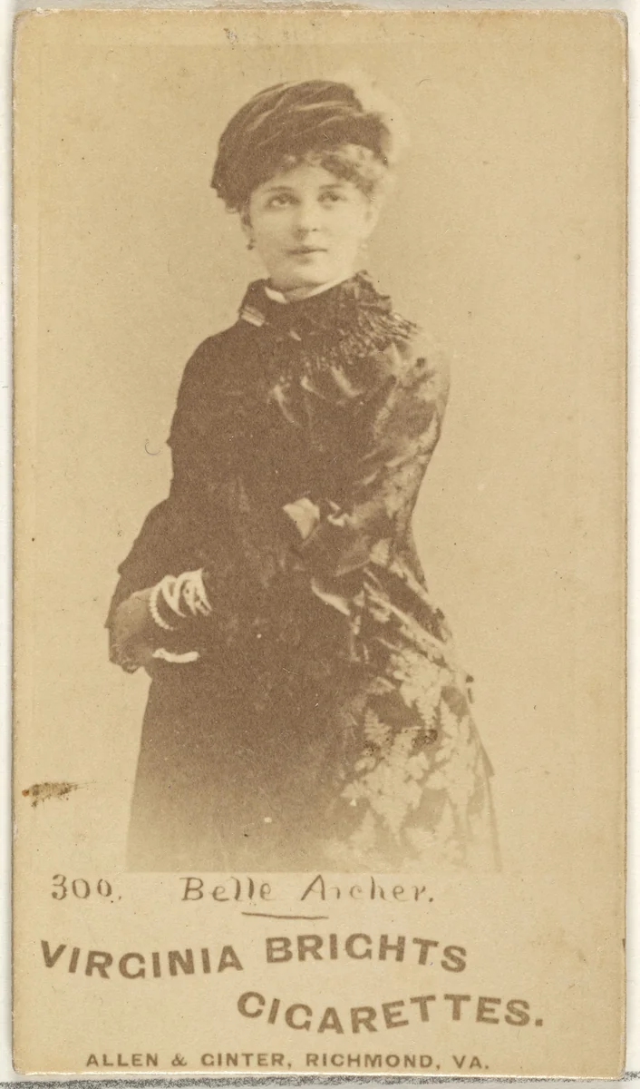 Card 300, Belle Archer, from the Actors and Actresses series (N45, Type 1) for Virginia Brights Cigarettes by Allen & Ginter, photograph, 1885-1891