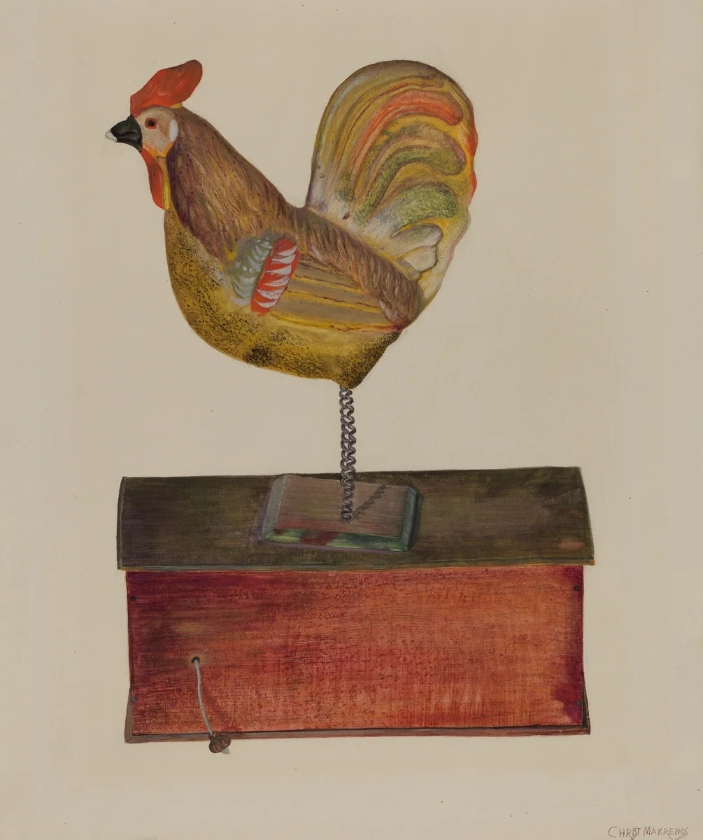 Crowing Cock by Chris Makrenos, index of american design, 1937