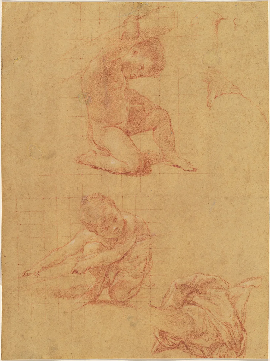 Two Nude Children Lifting a Cudgel by Pompeo Batoni, drawing, 1748