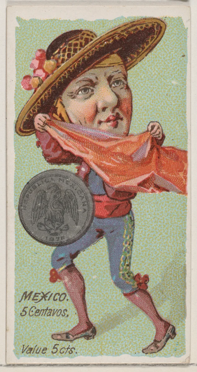 Caricatured Mexican, 5 Centavos, from the series Coins of All Nations (N72, variation 2) for Duke brand cigarettes by W. Duke, Sons & Co., print, 1889
