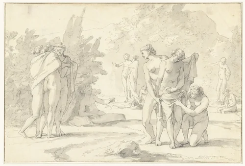 Diana en haar gezellinnen by anonymous, drawing, 1600-1699