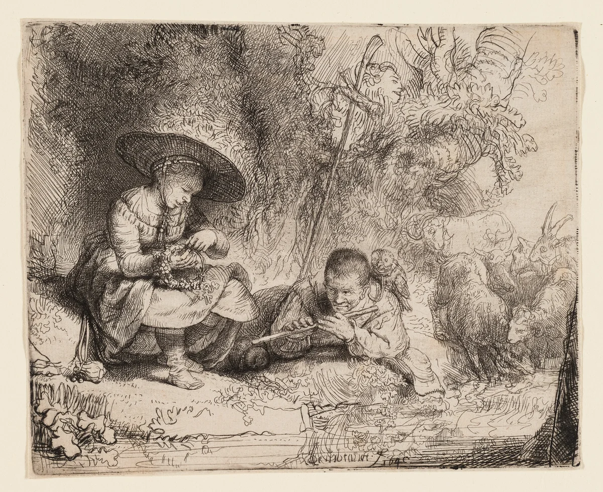 The Flute Player by Rembrandt van Rijn, print, 1642