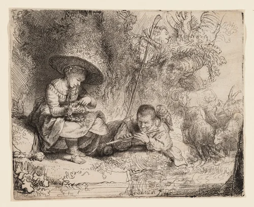 The Flute Player by Rembrandt van Rijn, print, 1642