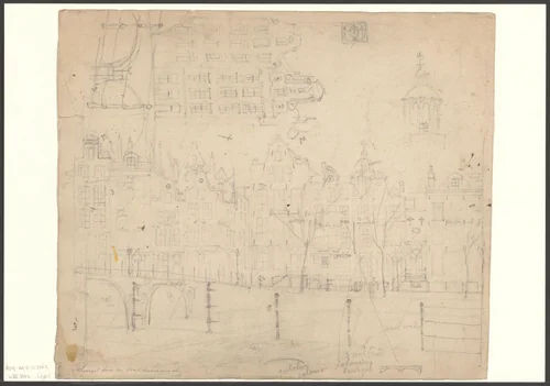 Gezicht op het Singel met de brug voor de Korte Huiszittensteeg by Johan Martinus Anthon Rieke, drawing, 1861-1899