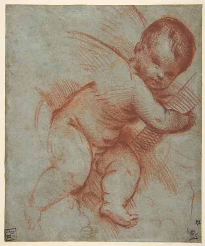 Winged Putto Holding the Base of a Cross by Titian, drawing, 1477-1510