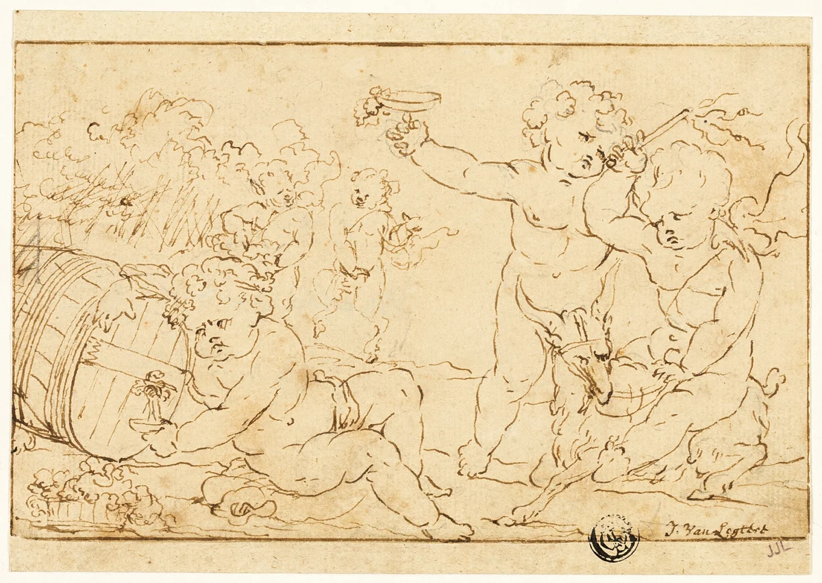 Young Bacchus and Companions by Ignatius van Logteren, drawing, 1705-1732