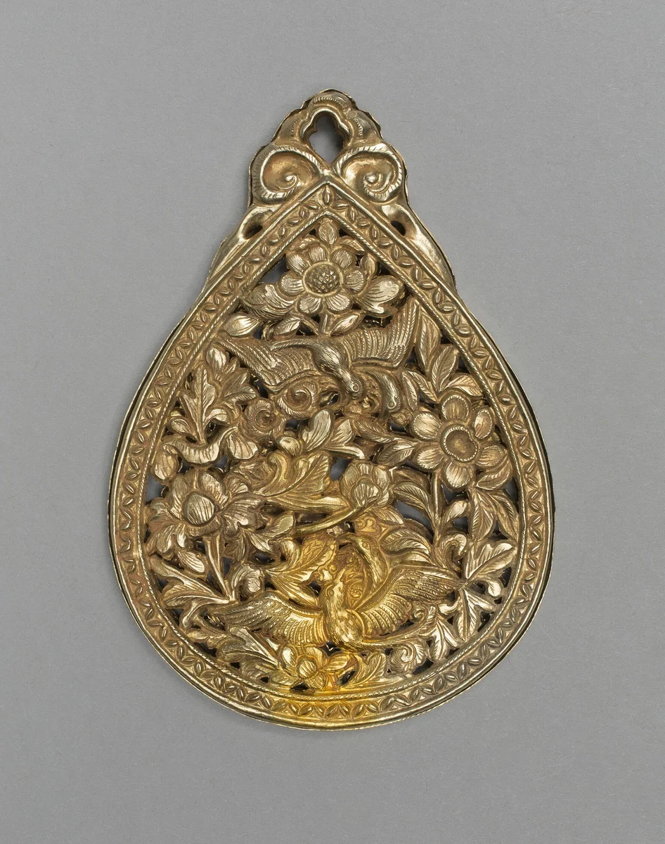 Teardrop-shaped Perfume Container with Birds, Foliage, and Flowers by China, metalwork, 960-1279
