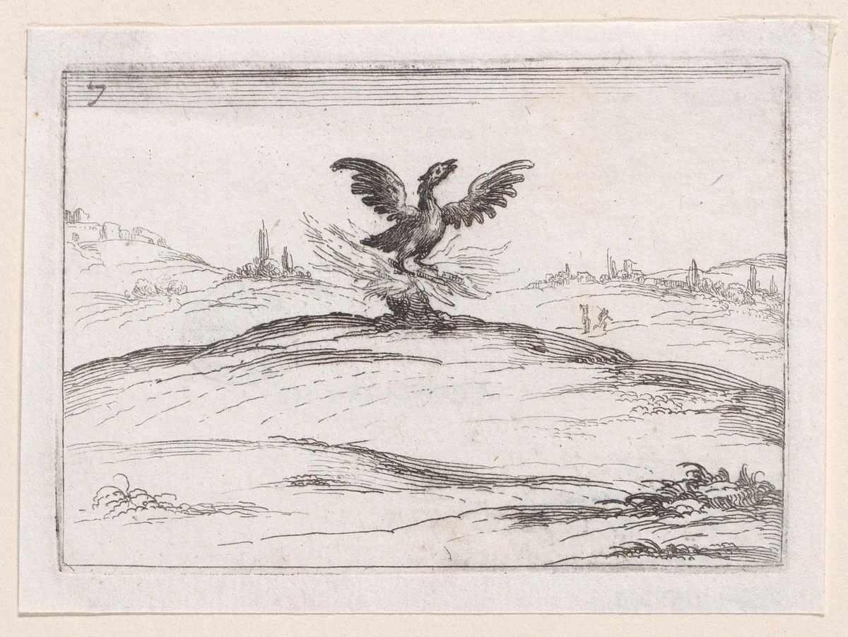 Le Phénix se Brulant (The Phoenix is Burning), plate 7 from "Lux Claustri ou La Lumière du Cloitre" (The Light of the Cloisters) by Jacques Callot, print, 1621-1635
