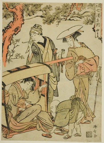 Yumoto, from the series "Seven Famous Hot Springs of Hakone (Hakone shichito meisho)" by Torii Kiyonaga (鳥居清長), print, 1775-1785