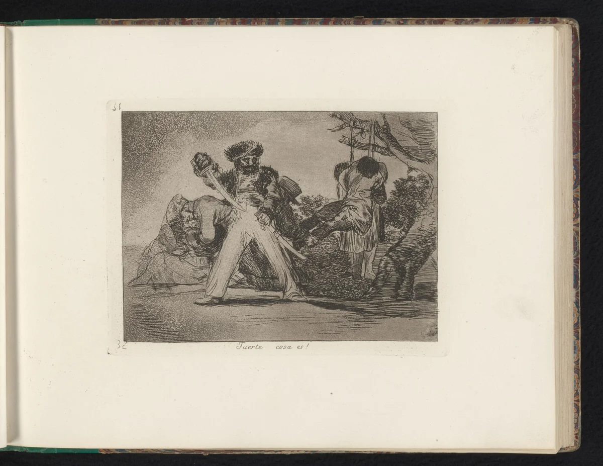 Soldaat trekt zijn sabel bij een gehangene by Francisco de Goya, book, 1810-1820