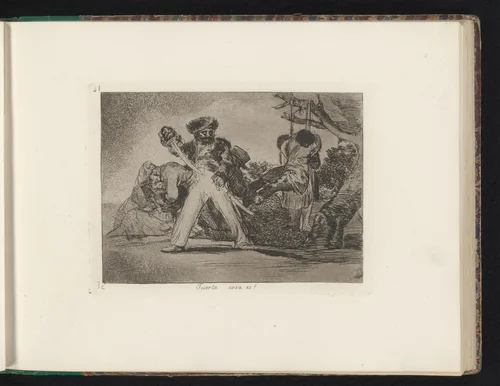 Soldaat trekt zijn sabel bij een gehangene by Francisco de Goya, book, 1810-1820