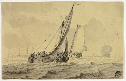 Boats in Full Sail by Cornelis Ouboter van der Grient or Wigerus Vitringa, drawing, 1711-1783