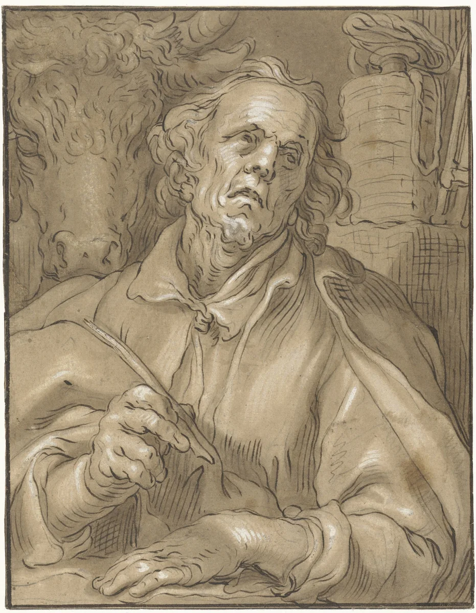 De evangelist Lucas by anonymous, drawing, 1574