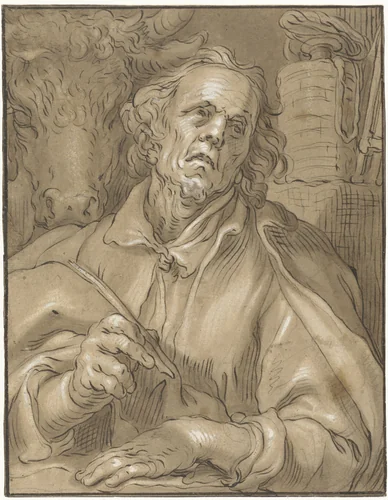 De evangelist Lucas by anonymous, drawing, 1574