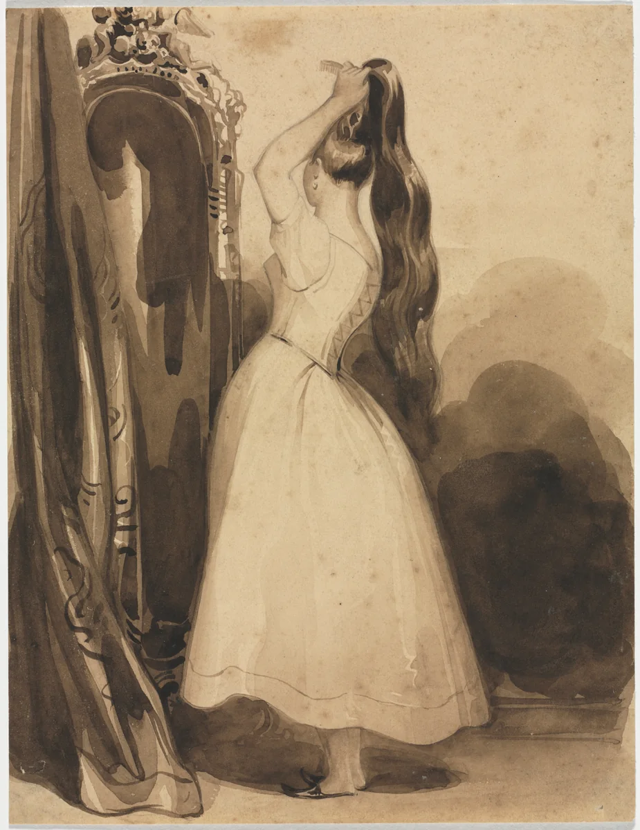 Young Woman Combing Her Hair by Achille Devéria, drawing, 1800-1857
