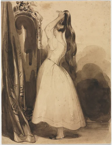 Young Woman Combing Her Hair by Achille Devéria, drawing, 1800-1857