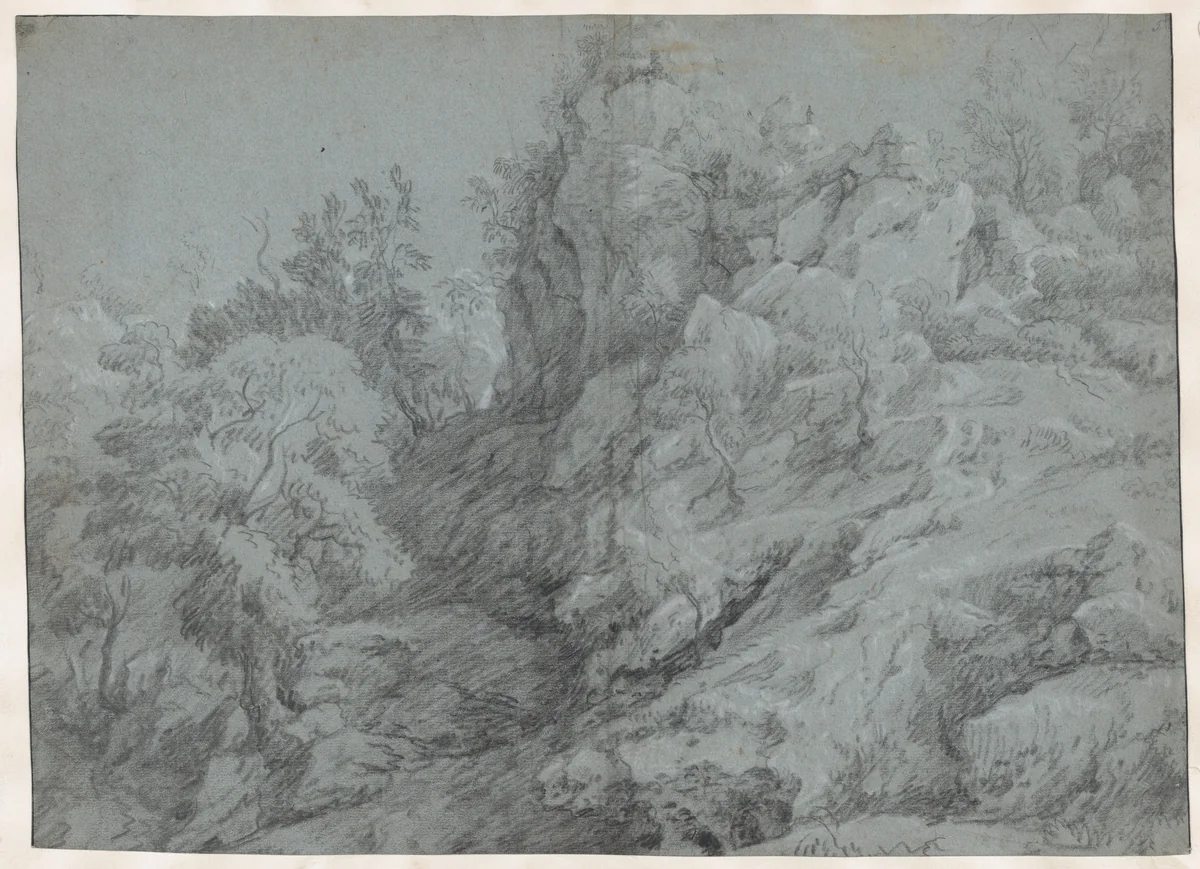 A wooded and rocky landscape by Raphael Lamar West, drawing, 1795-1805