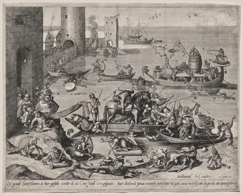 Saint Martin with his Horse on a Ship by Johannes van Doetecum, print, 1556-1566