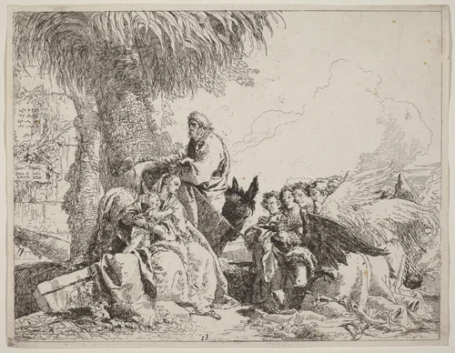 The Rest on the Flight, with Adoring Angels by Giovanni Domenico Tiepolo, print, 1750