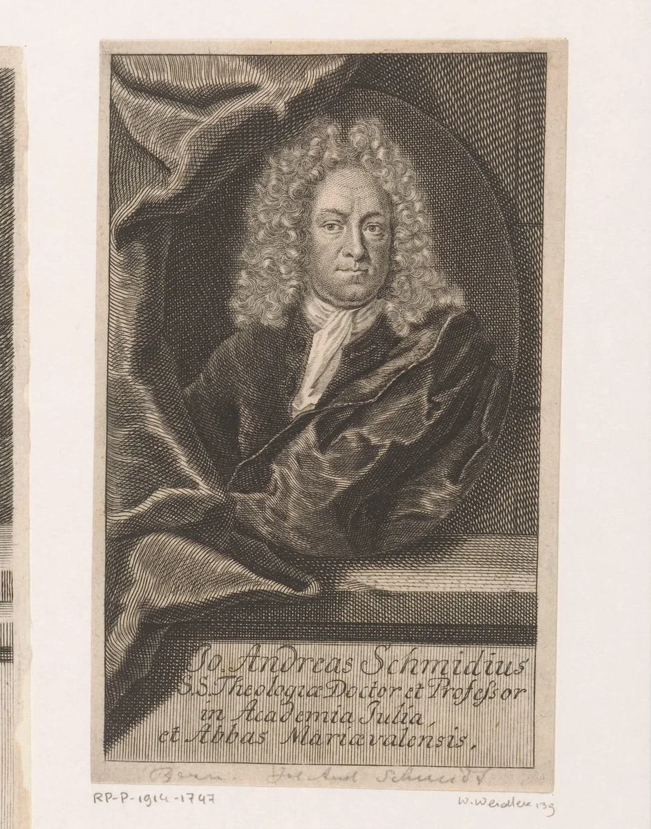 Portret van Johann Andreas Schmidt by Martin Bernigeroth, print, 1712