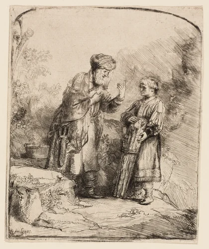 Abraham and Isaac by Rembrandt van Rijn, print, 1645