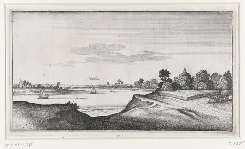 Landschap met gezicht op Mülheim by Wenceslaus Hollar, print, 1643-1644
