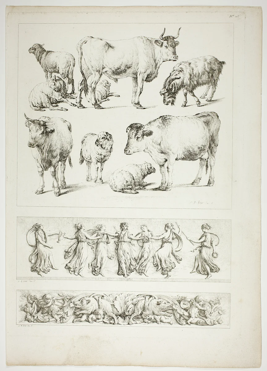 Plate 26 of 38 from Oeuvres de J. B. Huet by Jean Baptiste Huet, print, 1796-1799