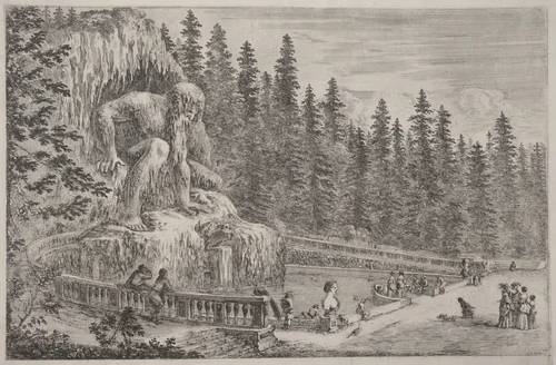 Colossal Statue of the Apennines by Stefano della Bella, print, 1653