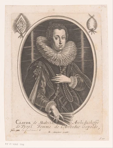 Portret van Claudia de' Medici by anonymous, print, 1619-1668