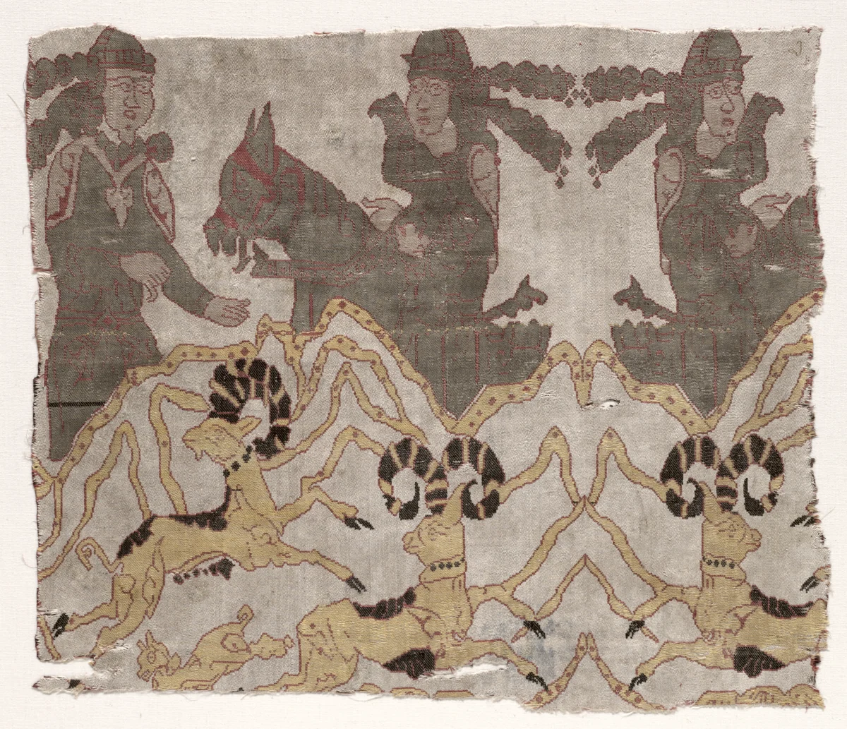 Fragment with Landscape, Hunters, and Ibexes by Unknown, textile, 800-1982
