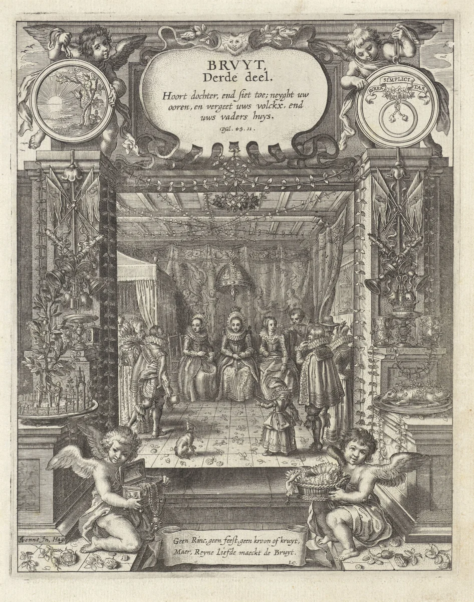 Bruid tijdens haar huwelijksfeest by anonymous, print, 1625-1635