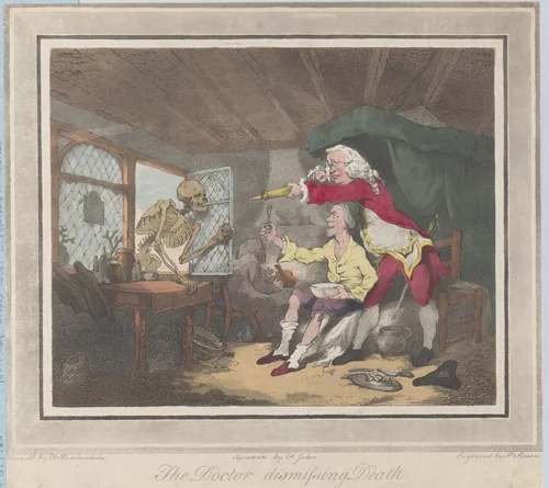 The Doctor Dismissing Death by Peter Simon, print, 1785