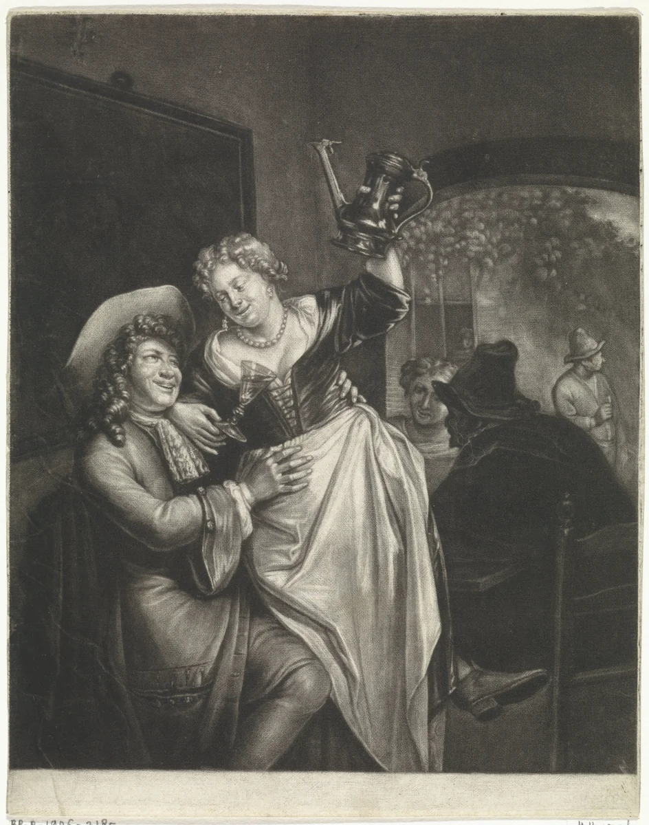 Vrolijke gastvrouw by Jacob Gole, print, 1670-1724