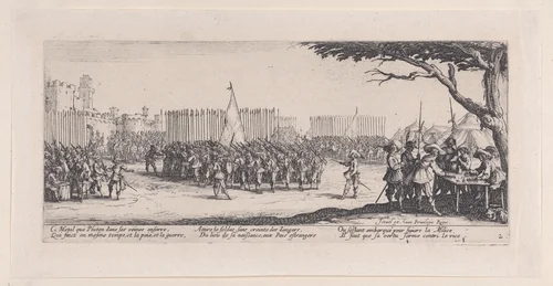 L'Enrolement des Troupes (The Enlistment of Troops), plate 2 from "Les Misères et les Mal-Heures de la Guerre" (The Miseries and Misfortunes of War) by Jacques Callot, print, 1633