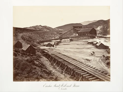 Eureka Quartz Mill and Flume, Nevada by Carleton E. Watkins, photograph, 1875