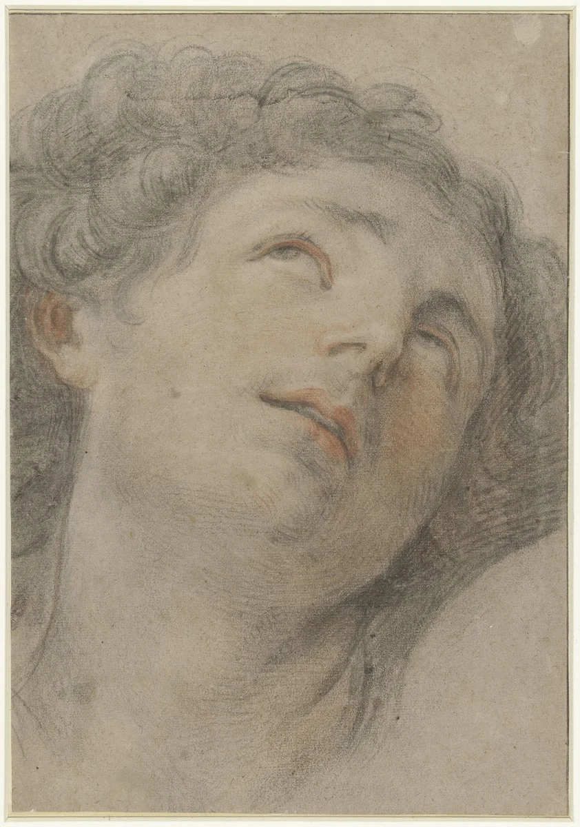 Hoofd van de heilige Sebastiaan, opwaarts ziende by anonymous, drawing, 1585-1692