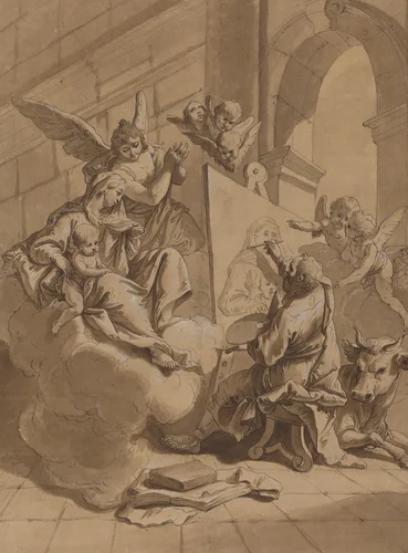 Saint Luke Painting the Virgin by Francesco Fontebasso, drawing, 1700-1799