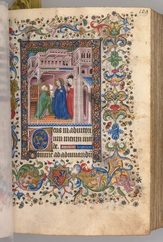 Hours of Charles the Noble, King of Navarre (1361-1425): fol. 55r, The Visitation (Lauds) by Master of the Brussels Initials and Associates, book, 1400-1410