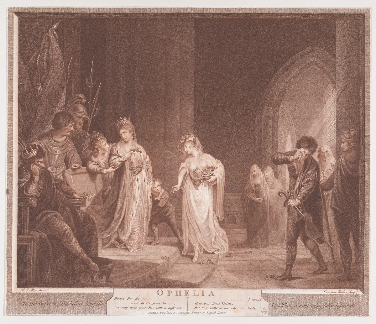 Ophelia (Shakespeare, Hamlet, Act 4, Scene 5) by Caroline Watson, print, 1784
